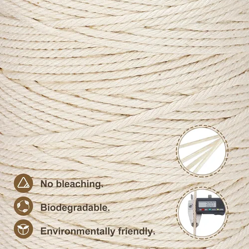 Miniatura 3 de Cordón de macramé de 0.118 in x 328 yardas Cuerda de macramé 100% algodón natural Cuerda de algodón trenzado de 4 hebras para manualidades, Gris