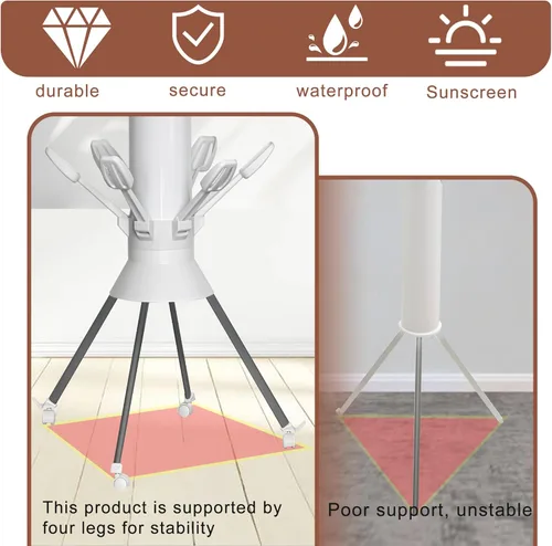 Miniatura 3 de Tendedero plegable de 4 patas con ruedas, portátil, de gran capacidad, ahorro de espacio, plegable, para uso doméstico en interiores y exteriores