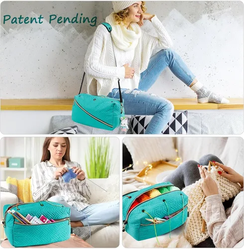 Miniatura 6 de MYBAGZING Organizador de bolsas de ganchillo - Bolsa de tejer - Organizador de almacenamiento de hilo - Bolsa de hilo para ganchillo - Soporte