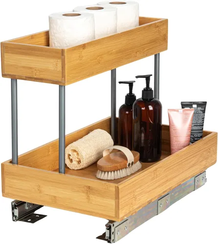 Household Essentials Glidez - Organizador de almacenamiento extraíble de acero y bambú para uso debajo del fregadero o gabinete, diseño de 2