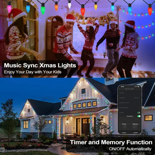 Miniatura 5 de Luces de Navidad Inteligentes C9 para Exteriores, 66 PIES 100 LED Control Remoto APP Luces de Cadena, Luces de Navidad DIY Persecución, Cambio