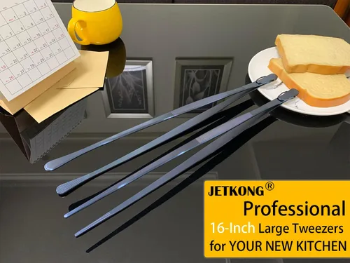 Miniatura 4 de Jetkong 2 pinzas de cocina extra largas de 40 cm, de acero inoxidable, para uso pesado, grandes pinzas para emplatar (color azul marino)