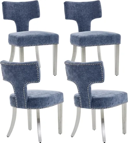 Miniatura 34 de Juego de 2 sillas de comedor modernas de mediados de siglo, sillas de comedor tapizadas en tela de chenilla con respaldo curvado y ribete