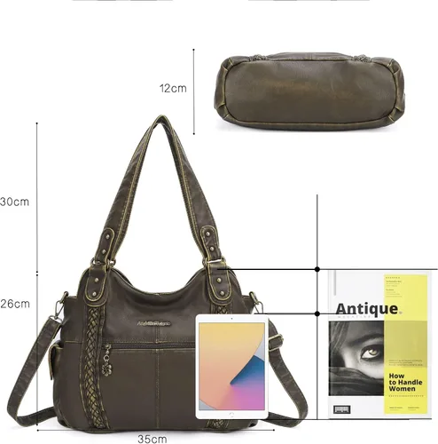 Miniatura 156 de Angel Barcelo - Bolsa de hombro amplia para mujer, diseño Hobo, cuero lavado