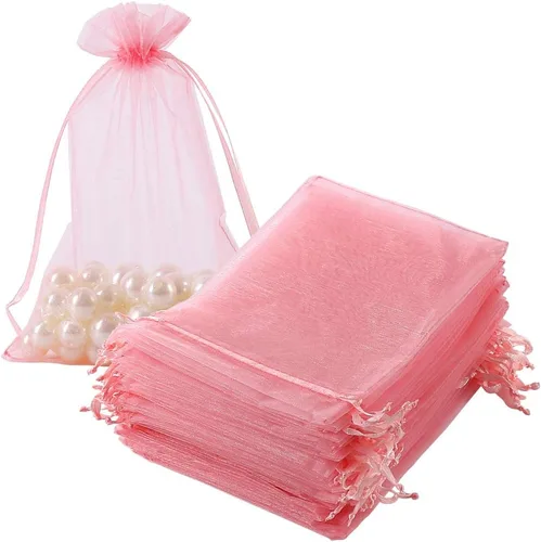 Miniatura 10 de HRX Package 100 bolsas de organza doradas, 5 x 7 pulgadas, malla con cordón, bolsas de regalo, bolsas de joyería para dulces de Navidad, recuerdos