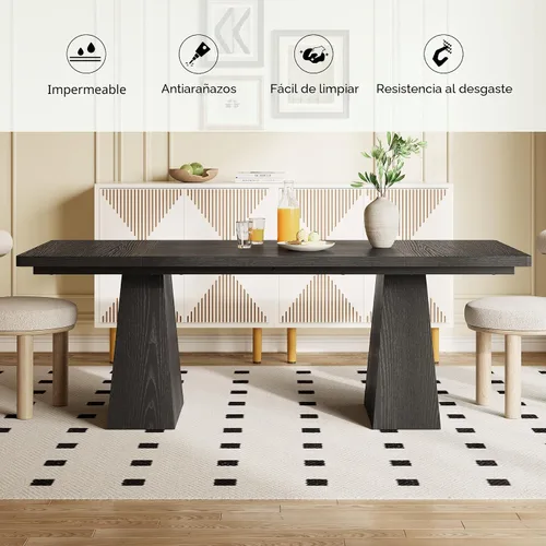 Miniatura 7 de LITTLE TREE Mesa de comedor para 4-6 personas, mesa de madera, muebles rectangulares con patas resistentes, mesa de cocina moderna para el hogar