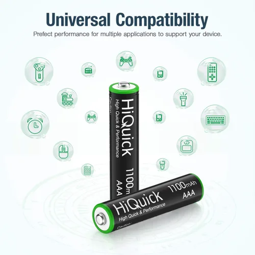 Miniatura 5 de HiQuick 16 baterías recargables AAA 1100mAh alto rendimiento 1.2V, batería AAA Ni-MH cargada