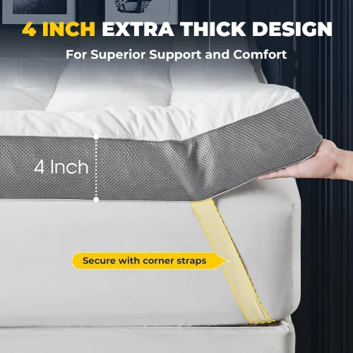 Miniatura 2 de HYPREST Twin XL Mattress Topper, 4 Inch Cooling Cotton Pillow Top with 2000 GSM Shredded Memory Foam Dorm- Soft & Supportive for Back Pain