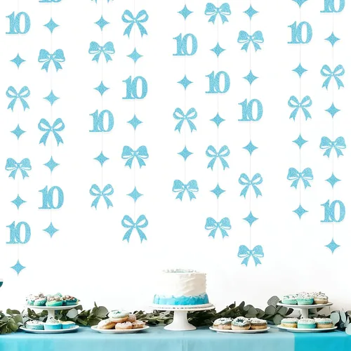 Miniatura 16 de Decoraciones negras de cumpleaños número 10, guirnalda de estrellas centelleantes con diseño de círculos, telón de fondo metálico para niñas, niños