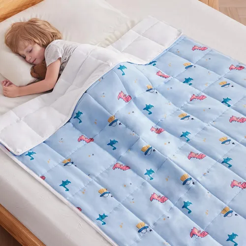 Miniatura 12 de anfie - Manta con peso para niños (40 x 60 pulgadas, 7 lb), manta refrescante para dormir, tamaño de manta ligera, transpirable, con cuentas de Gris