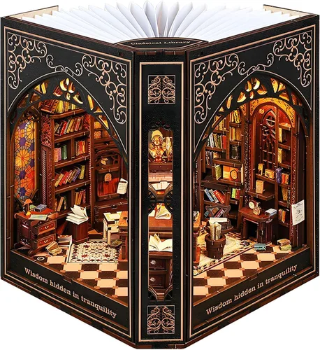 Nookmaster Kit de rincón de libros – Biblioteca clásica en miniatura para casa de muñecas para libros con luces LED, regalo creativo de bricolaje