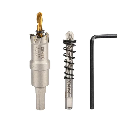 Miniatura 13 de 10 piezas (16-54 mm) Kit de sierra perforadora de carburo TCT para metales duros. Incluye 2 brocas de titanio, 1 broca piloto escalonada y 2 llaves