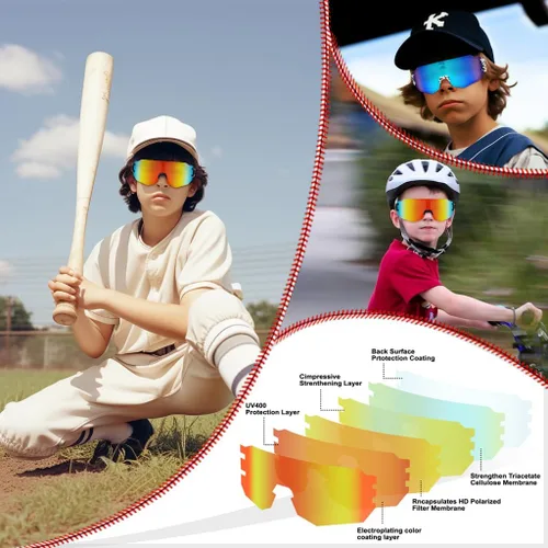 Miniatura 4 de azuza Paquete de 3 lentes de sol polarizados para niños, jóvenes, de béisbol, ligeros, TR90, marco UV400, deportes, ciclismo, para niños y niñas