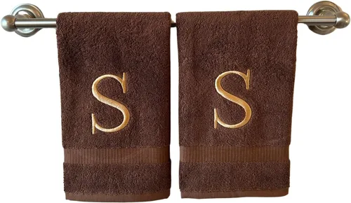 Miniatura 151 de Toalla de mano con inicial beige para baño, toalla bordada decorativa de calidad de hotel de lujo con monograma para tocador, spa, certificado