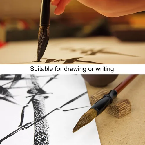 Miniatura 6 de PATIKIL Pincel redondo para pintura, paquete de 3 unidades, acuarela, tinta, caligrafía, pincel, dibujo, arte Sumi-e, mango de madera para Marrón