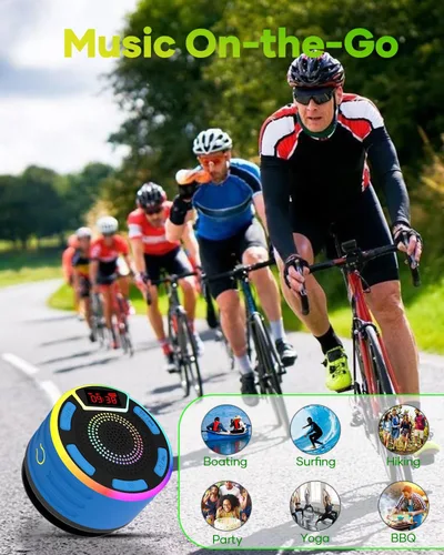 Miniatura 6 de ssuowao - Altavoz de ducha Bluetooth IPX7 impermeable con pantalla LED, radio FM, ventosa, micrófono integrado, mini altavoz para baño, viajes