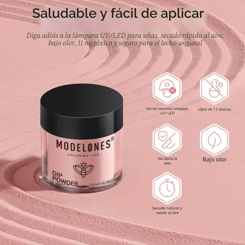 Miniatura 8 de Modelones - Kit de polvo de inmersión para uñas, 4 colores, nude, rosado, con purpurina, set de iniciación con líquido y accesorios completos