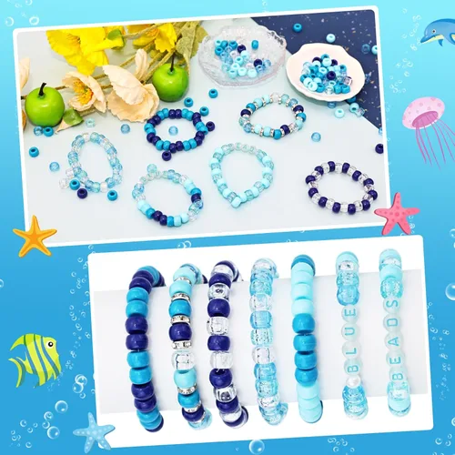 Miniatura 3 de Cuentas de poni azul, 1000 piezas surtidas de cuentas azules para hacer joyas, pulseras, manualidades, decoración del hogar, fiestas, manualidades