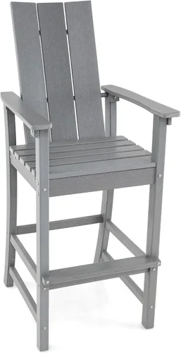 Giantex Silla Adirondack de 52 pulgadas de alto, taburete de bar de polietileno de alta densidad para exteriores con respaldo ergonómico, Gris