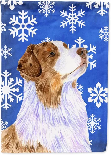 Miniatura 282 de Caroline's Treasures SC9374GF Bulldog English Snow flakes Holiday Garden Flag Buzón Bandera decorativa para patio exterior, patio, obras de arte