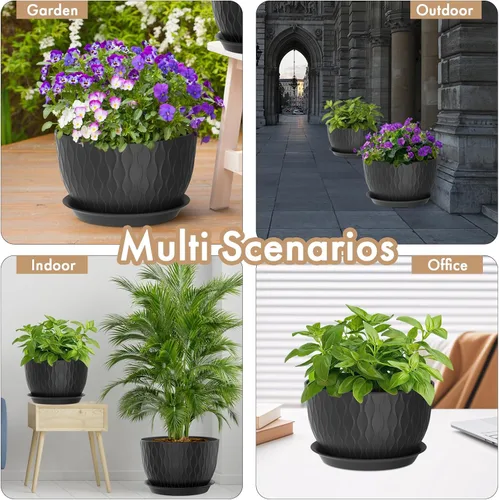 Miniatura 6 de WSMKSZ Macetas Grandes de 12 Pulgadas para Plantas de Interior o Exterior, Macetas de Flores con Amplias Ondas de Agua, con Agujeros de Drenaje