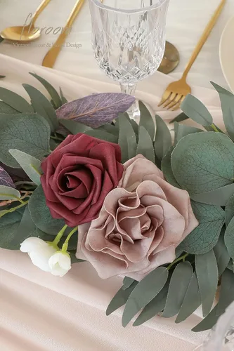Miniatura 4 de Floroom Guirnalda de eucalipto artificial de 6 pies con flores, guirnalda de vid floral sintética para decoración de mesa, centros de mesa de boda