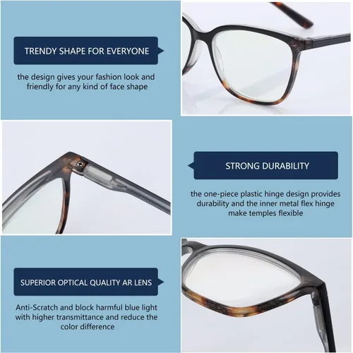 Miniatura 3 de BLUEMOKY Gafas de lectura de luz azul para mujer, paquete de 3 lentes de moda con ojo de gato, lentes de computadora con bloqueo de luz azul