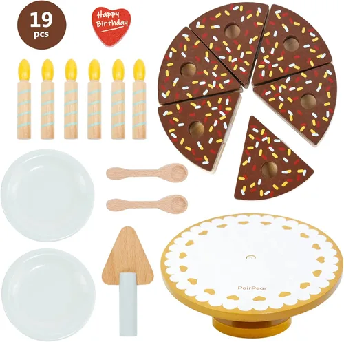Miniatura 2 de PairPear Juego de pastel de fiesta de cumpleaños para niños, juguetes de madera para jugar comida Play Cutting Food Fake Cake Toddler Girl Gifts