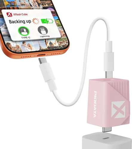 Copia de seguridad para iPhone Photo Stick: cubo de datos de 128 GB con certificación MFi de Apple, color rosa, almacenamiento de copia de seguridad