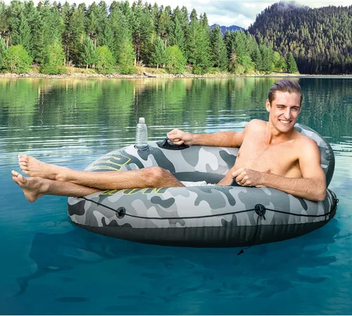 Miniatura 7 de Intex 56835EP River Run I - Balsa inflable remolcable de agua flotante con portavasos y asas para río, lago o piscinas, camuflaje gris (paquete de 4)