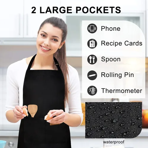 Miniatura 3 de Delantal ajustable, paquete de 2 delantales con 2 bolsillos, delantales de cocina para hombres y mujeres, para barbacoa al aire libre, hornear