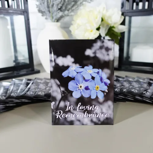 Miniatura 2 de 50 paquetes de semillas premium prellenadas de Forget Me Not de calidad superior para recuerdos de funerales, decoraciones para funerales
