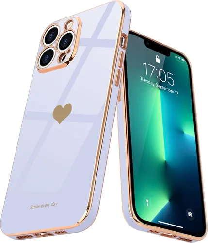 Miniatura 16 de Teageo Funda para iPhone 13 Pro para mujeres y niñas, diseño de corazón de amor, cubierta trasera suave, protección completa de la cámara, Negro