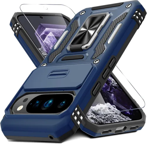 Miniatura 23 de DEERLAMN Funda para Google Pixel 8 con cubierta deslizante para cámara + protector de pantalla (1 paquete), soporte de anillo giratorio grado