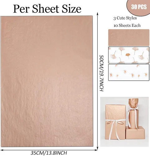Miniatura 5 de 30 hojas de papel de seda de oro rosa para bolsas de regalo, hojas de ginkgo metálicas, diente de león, papel de seda a granel, papel de seda Hoja