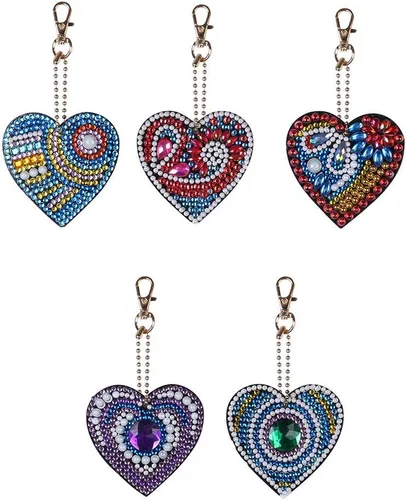Miniatura 7 de HXYQMMY 5 llaveros de pintura de diamantes, kits de arte de diamantes para pintura de adultos con diamantes por números, colgante de corazón