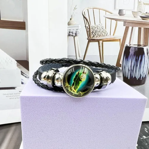 Miniatura 5 de rgwtgkyh Pulseras de San Judas para mujeres y hombres, pulsera de Virgen María Jesús hijo, pulsera vintage de cuero tejido a mano negro marrón