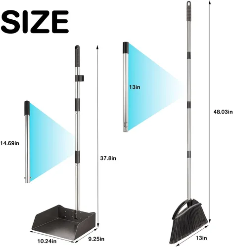 Miniatura 2 de Yangbaga Juego de recogedor y escoba de mango largo para el hogar, recogedores y escobas de metal resistente, diseño de pie vertical, escoba
