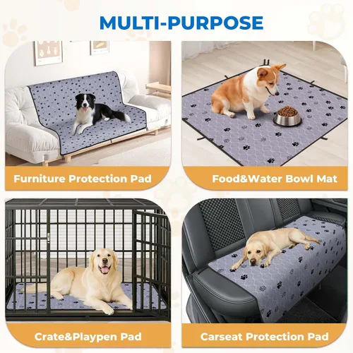 Miniatura 7 de Fostanfly Almohadillas lavables para orina para perros, paquete de 2 almohadillas reutilizables superiores de 36 x 48 pulgadas, impermeables, Gris