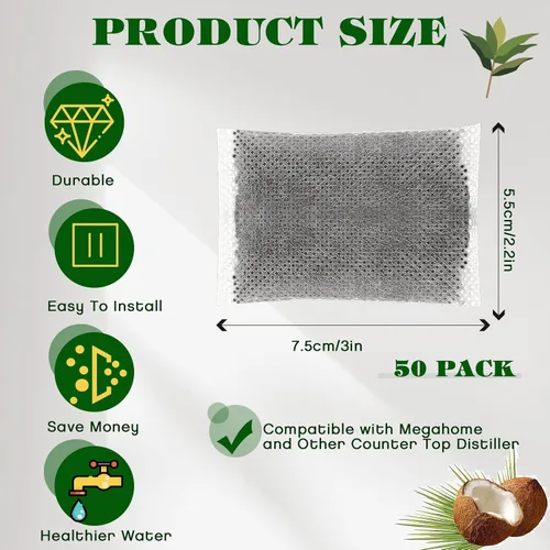 Miniatura 2 de Weewooday 50 filtros de agua de destilador de carbón activado, bolsas de filtro de carbón activado de repuesto de cáscara de coco compatibles