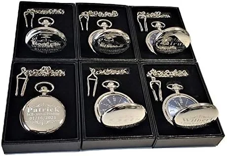 Miniatura 7 de 1 reloj de bolsillo personalizado, regalo grabado de estilo vintage. Caja incluida, cadena de acero inoxidable y grabado incluidos, padrinos de Oro