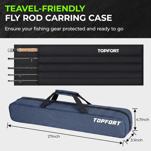 Miniatura 6 de TOPFORT Combo de caña y carrete para pesca con mosca, kit de inicio de 4 piezas, caña ultraportátil ligera de grafito, paquete completo de inicio
