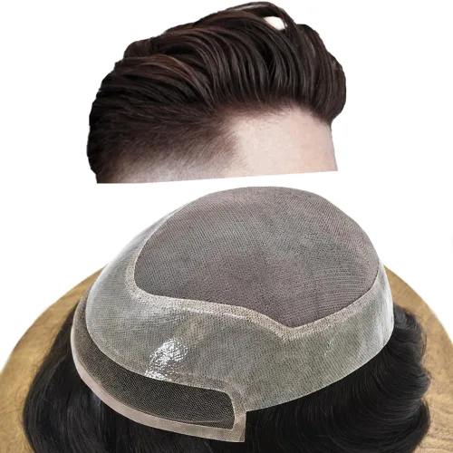 Miniatura 15 de Pieza de pelo de tupé para hombre, cabello humano real, frontal, línea capilar natural, sistema de reemplazo para hombres, unidades de cabello