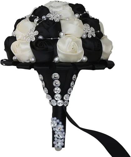 Miniatura 45 de Sharebeauty Ramo de novia de satén hecho a mano de 5.9 pulgadas, ramo de boda, ramo de flores artificiales, color azul claro + blanco W224