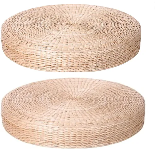 Miniatura 7 de HUAWELL Paquete de 2 cojines de suelo de tatami para sentarse, tamaño más grande, acolchados, redondos, con pajilla, para asiento al aire libre
