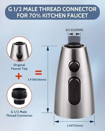 Miniatura 5 de WOWOW Reemplazo de cabezal de llave de cocina, níquel cepillado, boquilla de pulverización extraíble de 3 funciones con 9 adaptadores para llave