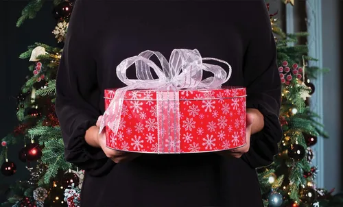 Miniatura 7 de Steel Mill & Co - Recipientes de lata con tapas, paquete de 3 latas de galletas de Navidad, latas festivas para regalos y golosinas navideñas, Copo