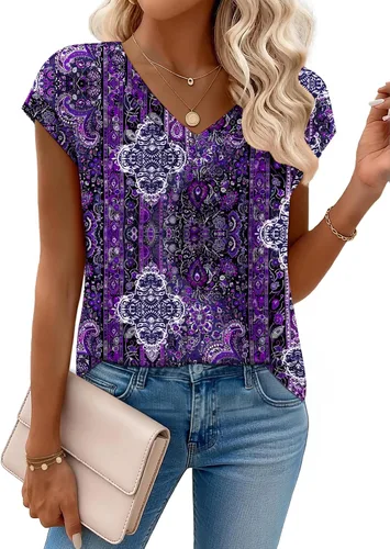 Miniatura 14 de Zeagoo Camisetas de manga corta con cuello en V para mujer, ropa de negocios, ropa de trabajo, ropa de moda