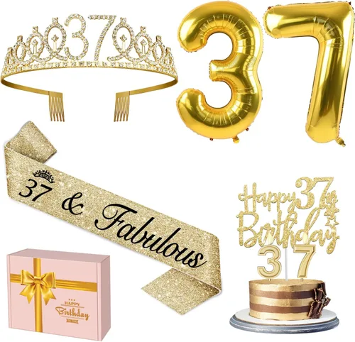 Miniatura 37 de Decoraciones doradas de 70 cumpleaños para mujer con banda y tiara de cumpleaños 70, adorno para pastel y velas, globos de números, regalos de 70