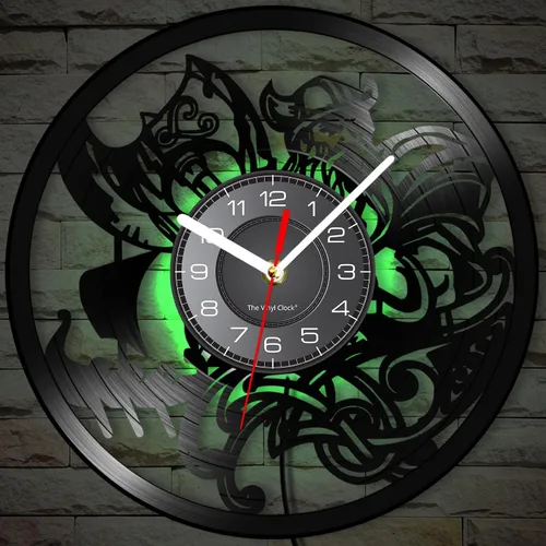 Miniatura 8 de Reloj de pared de vinilo LED vikingo de 12 pulgadas con 7 colores cambiantes, cuarzo silencioso sin tictac, arte de pared vikingo para hombre